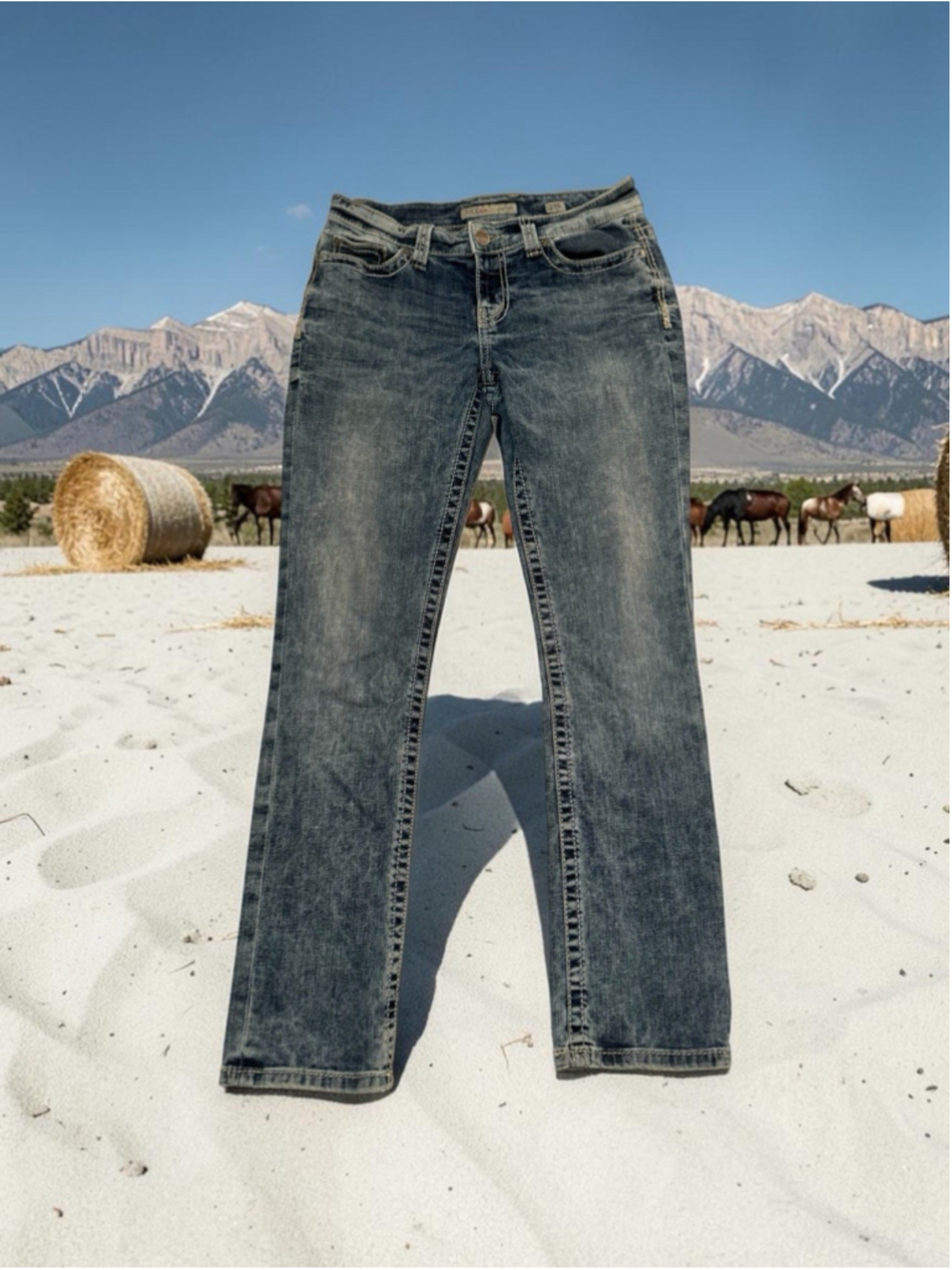 BKE Payton Denim Jeans Low Rise Womens 29R (29X 31.5) Blue Distressed Western